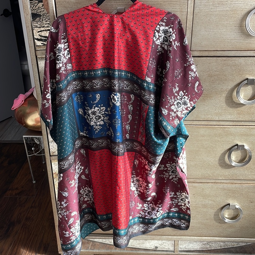 New Mon Cherry Silky Patchwork Kimono, One Size - image 4